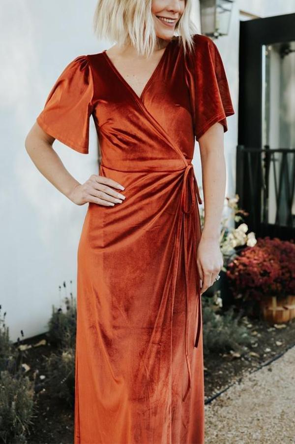 Velvet Wrap Maxi Dress