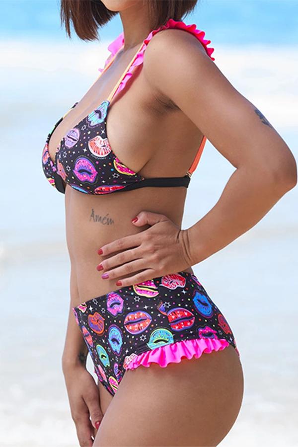 Lip print triangle bag swimsuit Bikini Set