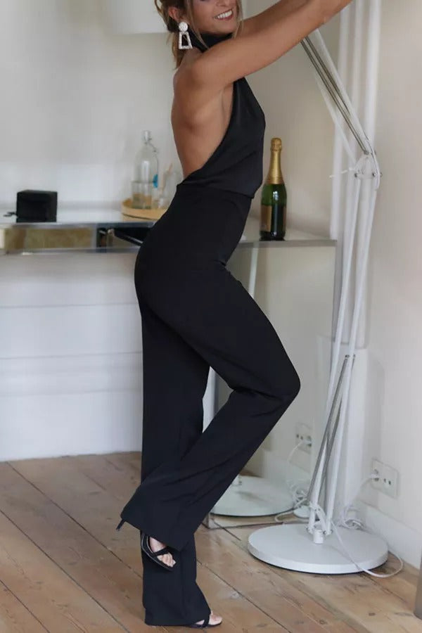 Thriving All Night Satin Halter Neck Jumpsuit