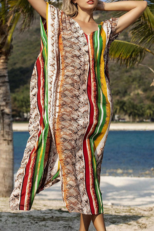 Cobra Print Striped Multicolor Cover-up