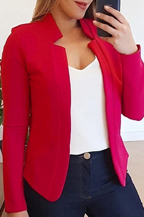 Fashion Solid Patchwork Cardigan Collar Outerwear