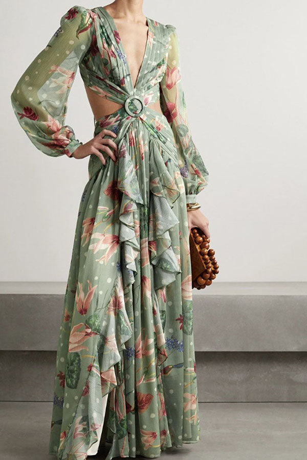 Personalized Hollow Printed Long Sleeve Dress