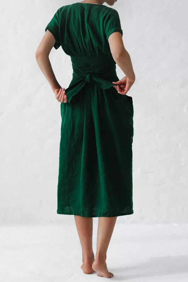 Forever Yours Belt High Waist Cotton- Linen Dress