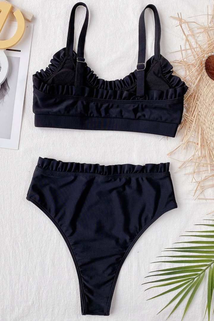 High-waisted Fold Design Purple Bikini Set(2 Colors)