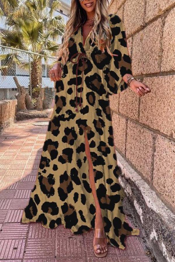 Casual Contrast Color Print Split Dress