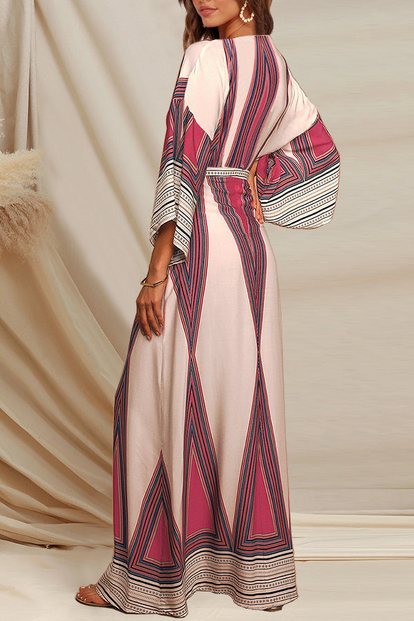 Deep V Neck Indian Print Long Skirt