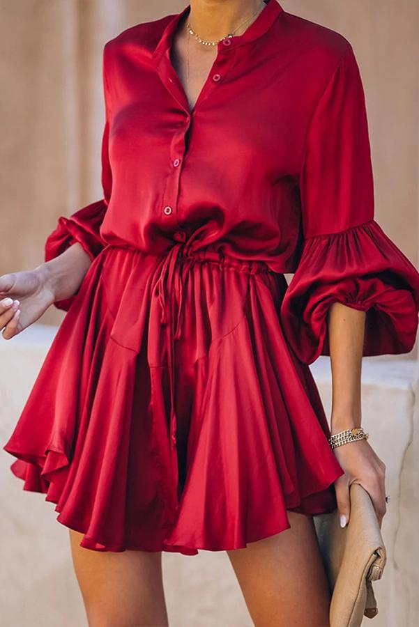 Satin Balloon Sleeve Mini Dress