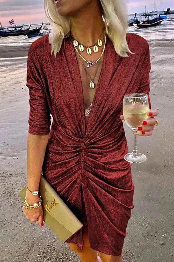 Robe de soirée froncée à col en V Spotlight City