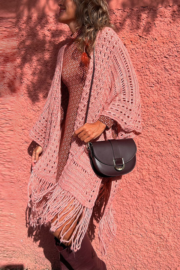 Knit Fringe Open Front Cardigan