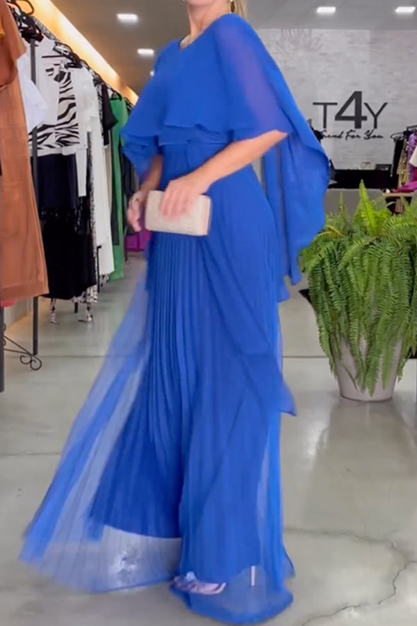 Solid Color Split-Joint Short Sleeves Round-Neck Maxi Dresses