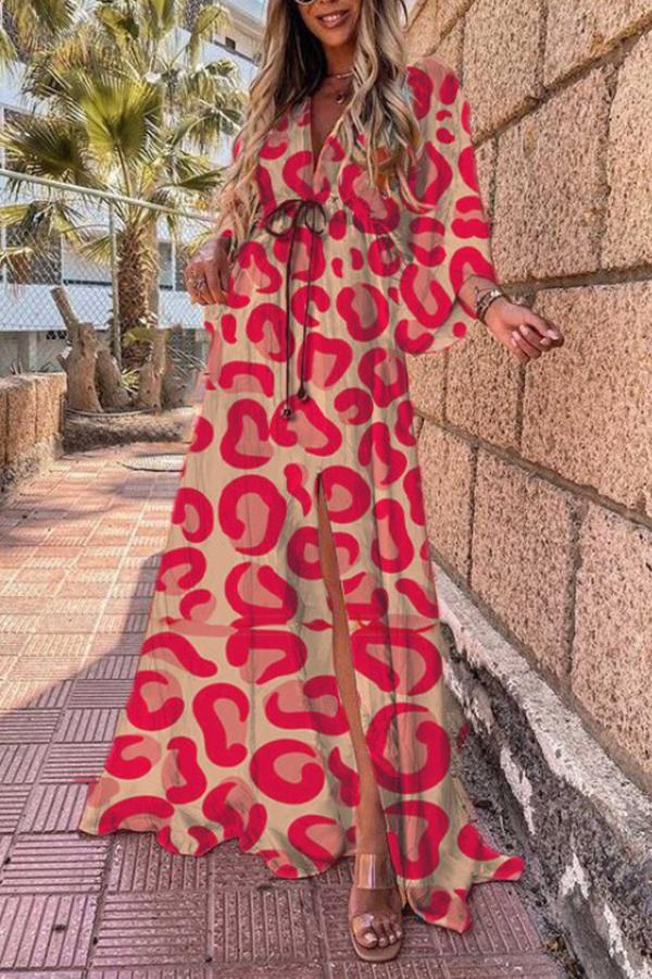 Casual Contrast Color Print Split Dress