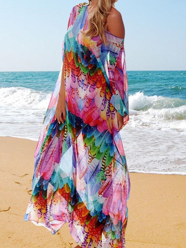 Feather Print Bandage Design Multicolor Cover-up