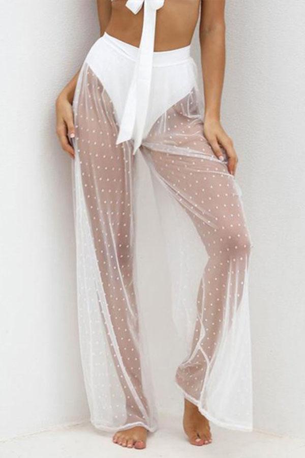 See-Through Gauze Split-Joint Beach Trousers