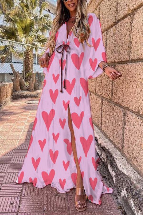 Casual Contrast Color Print Split Dress