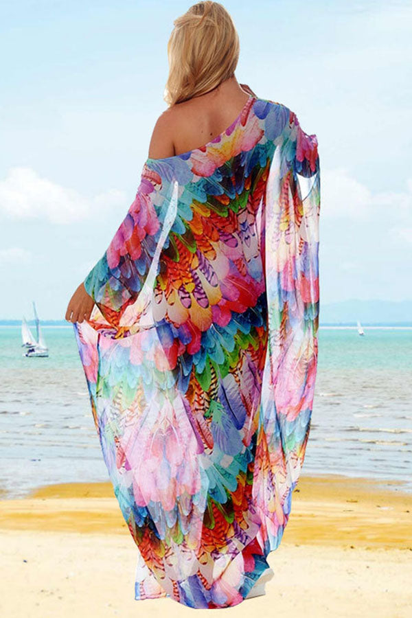 Feather Print Bandage Design Multicolor Cover-up