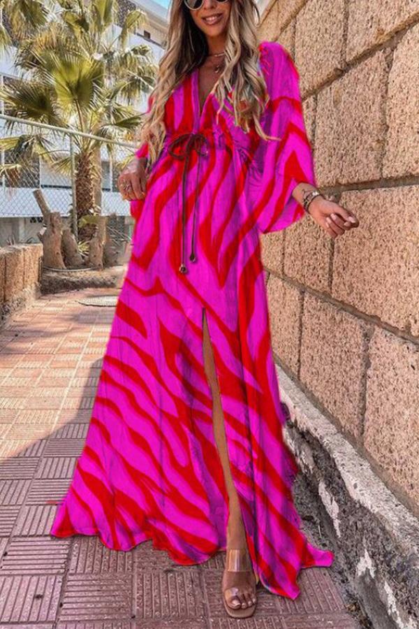 Casual Contrast Color Print Split Dress