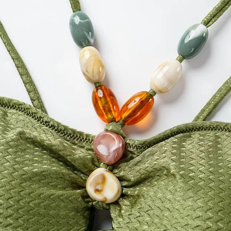 Maillot de bain une pièce à lacets et perles Stones 