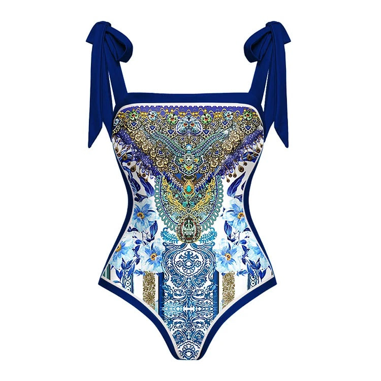 swimgirls Wendbarer Badeanzug mit Schleife und Schulterschnürung, einteilig, und Sarong 
