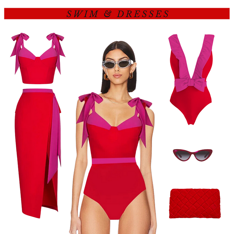 Maillot de bain et jupe bikini à blocs de couleurs 
