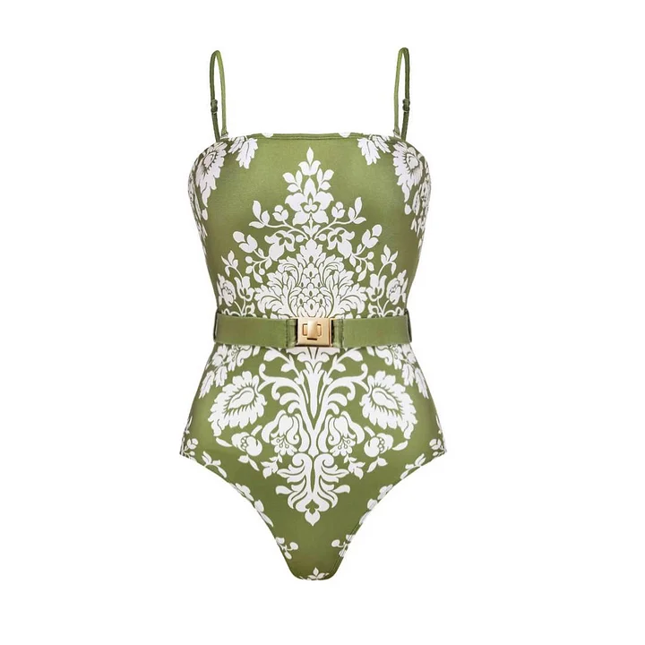 Maillot de bain une pièce à imprimé rétro avec ceinture amovible et bretelles 