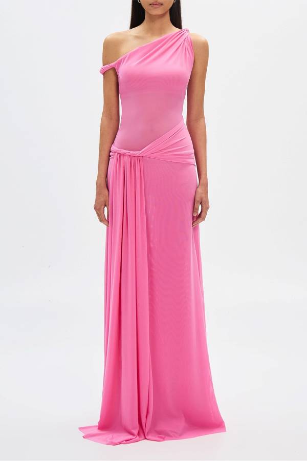 Robe longue extensible décontractée et sexy à une épaule avec ourlet drapé et détails torsadés