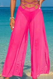 Solid color halter neck trousers three-piece swimsuit