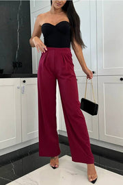 Business Needs Ruched Elastic Waist Pocketed Loose Pants