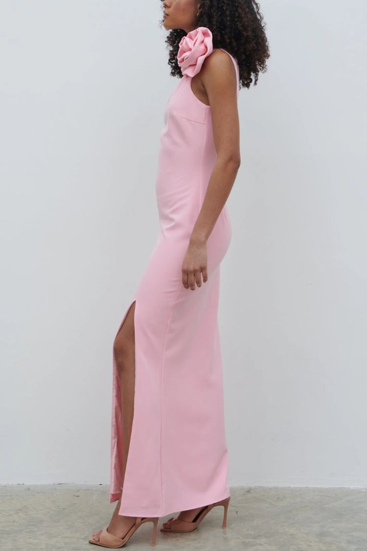 Robe longue extensible fendue à une épaule avec corsage rose amovible Samaya