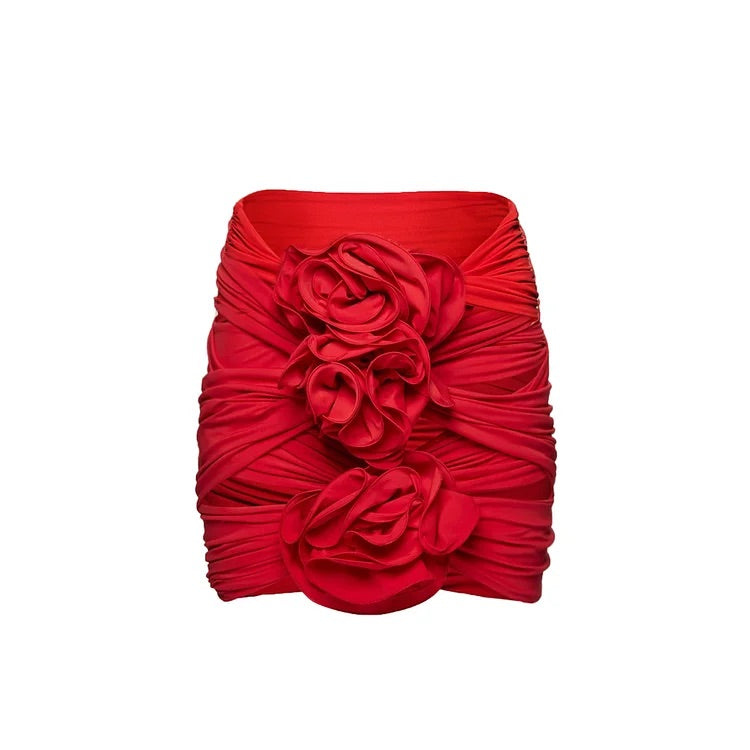 Maillot de bain une pièce et jupe rouge à fleurs 3D Swimgirls 