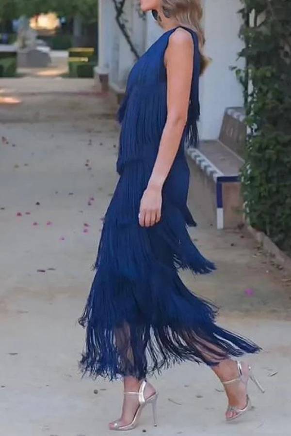 Off-Shoulder Elegant Fringe Dress