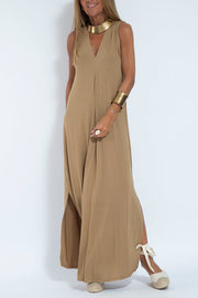 Elegant Is Eternal Knit Solid Color Sleeveless Slit Maxi Dress