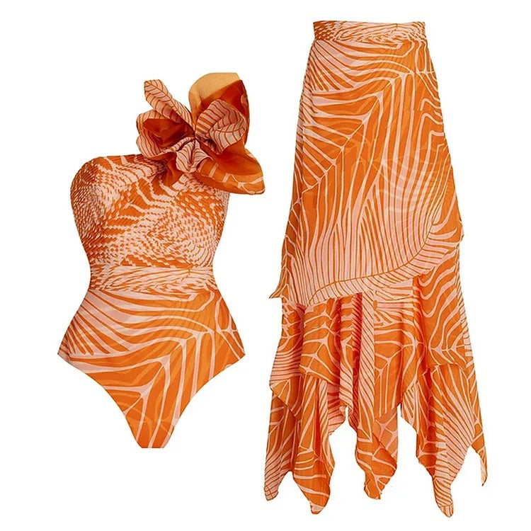 Maillot de bain une pièce et jupe Vioye imprimés fleurs 3D 
