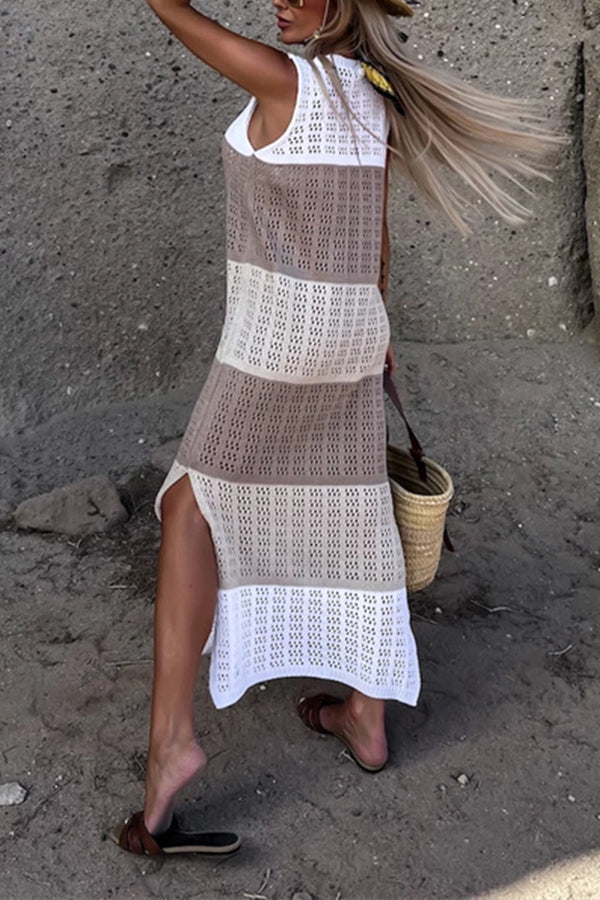 Robe de plage mi-longue fendue et ajourée en tricot colorblock Alive and Free 