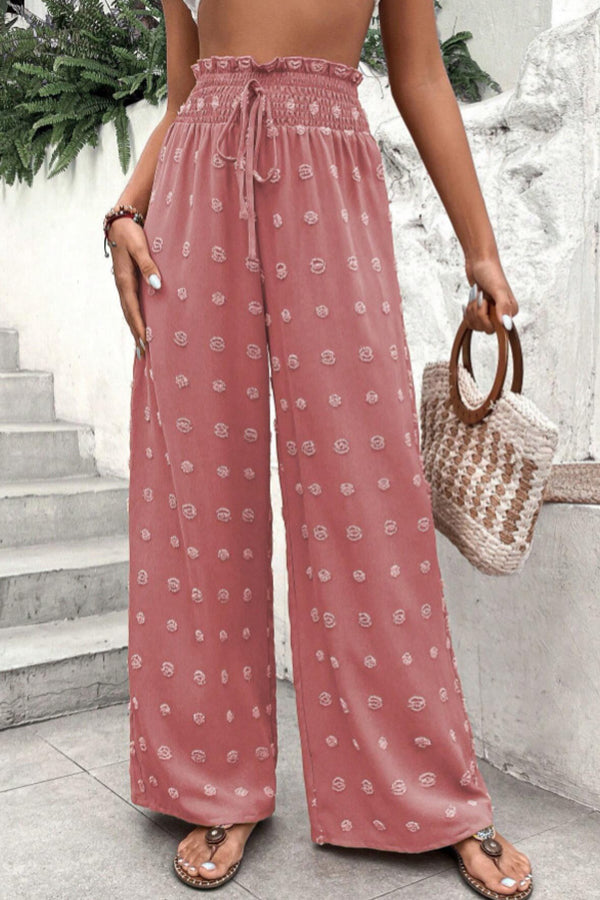 High Waist Jacquard Wide Leg Pants Casual Trousers