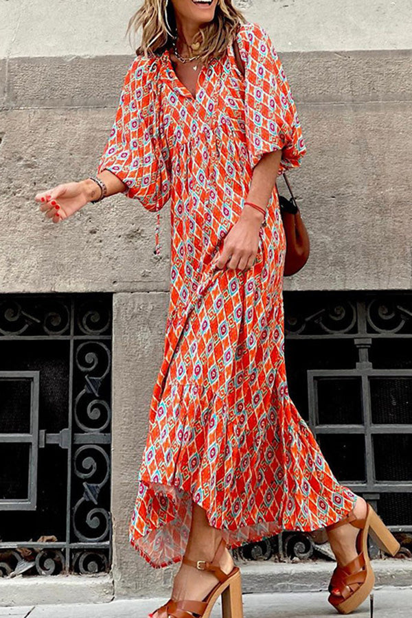 Short Sleeve Midi Bohemian Dress