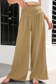 Cotton and linen distressed mid-rise wide-leg trousers