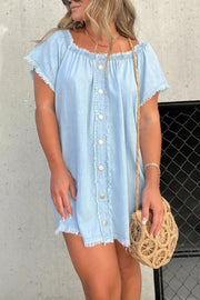 NEW SHORT SLEEVE CASUAL DENIM DRESS (BUY 2 FREE SHIPPING)