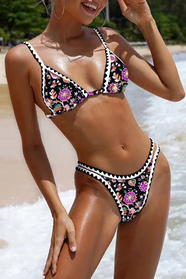 Maillot de bain deux pièces fleuri pour femme