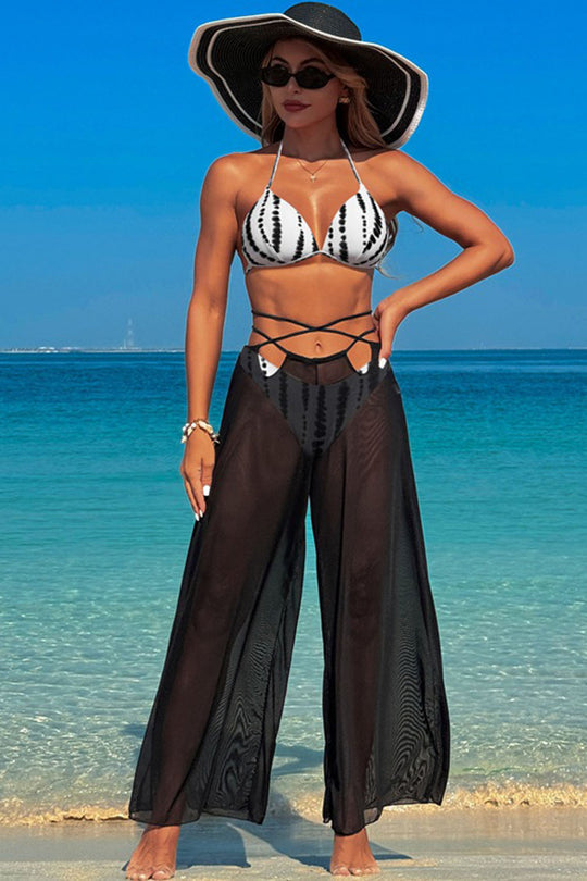 Multicolor printed suspender swimsuit three-piece swimsuit