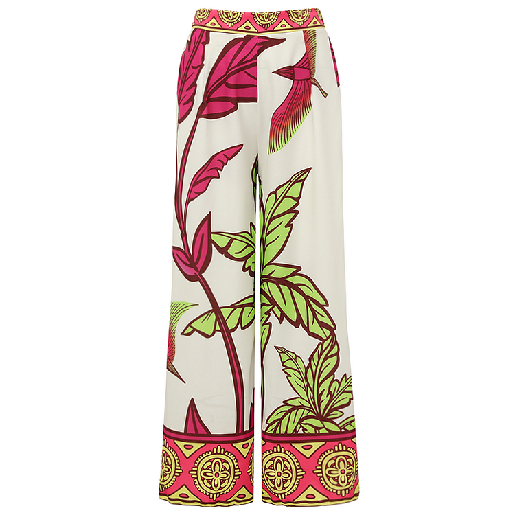 Maillot de bain une pièce imprimé plantes tropicales avec nœud papillon sur l'épaule et pantalon 
