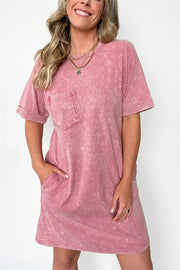 Women's Short Sleeve Washed Mini Dress with Pockets (Buy 2 for Free Shipping)