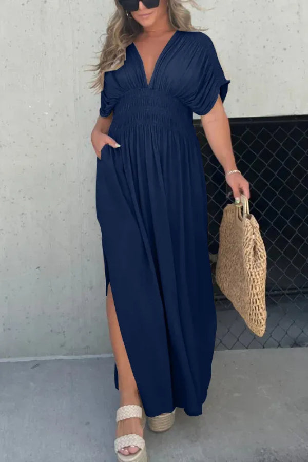 SLIT V-NECK EFFORTLESS MAXI LONG DRESS (BUY 2 FREE SHIPPING)