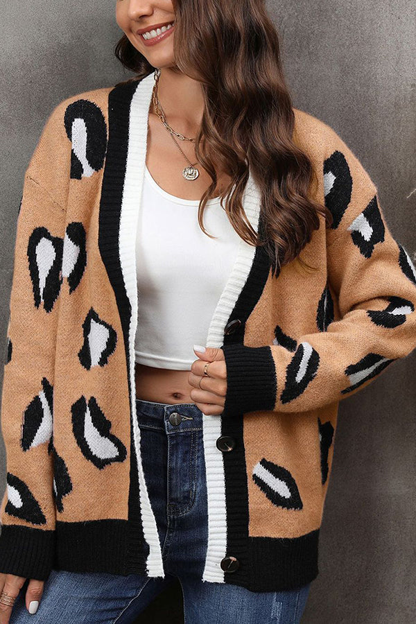 Button Leopard Sweater Cardigan
