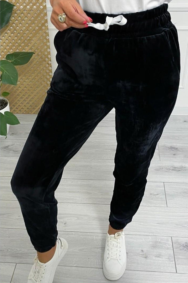 Pantalon décontracté en cachemire coréen pour femme avec ceinture élastique 