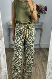 GALA waist tie ethnic totem pattern trousers