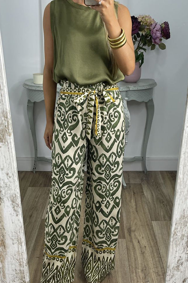 GALA waist tie ethnic totem pattern trousers