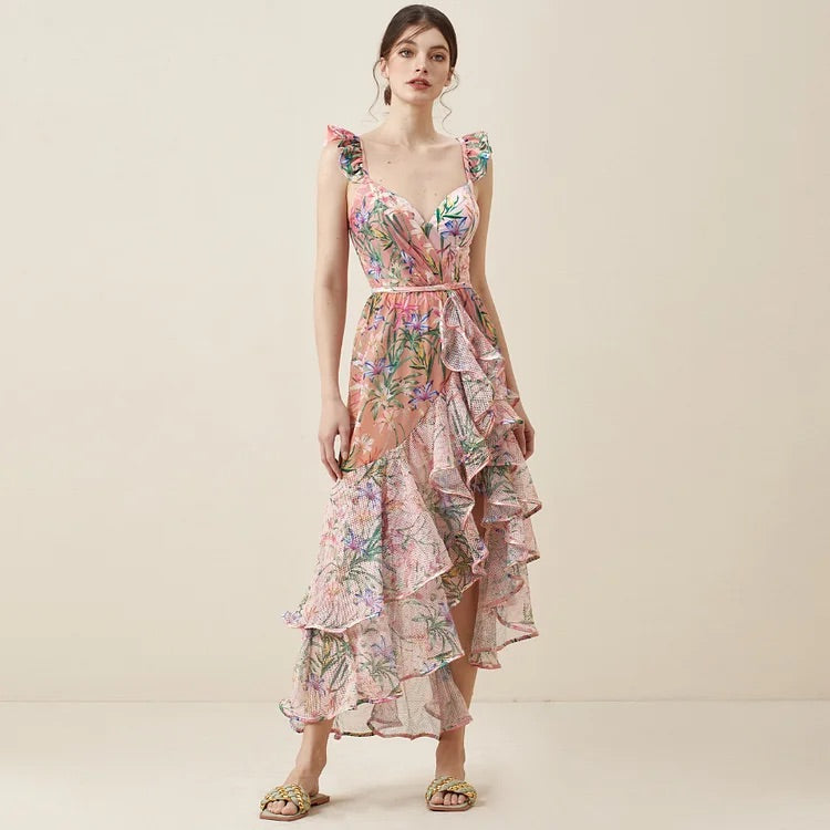 Einteiliger Badeanzug mit Blumenmuster von Vioye und Sarong aus Netzstoff 