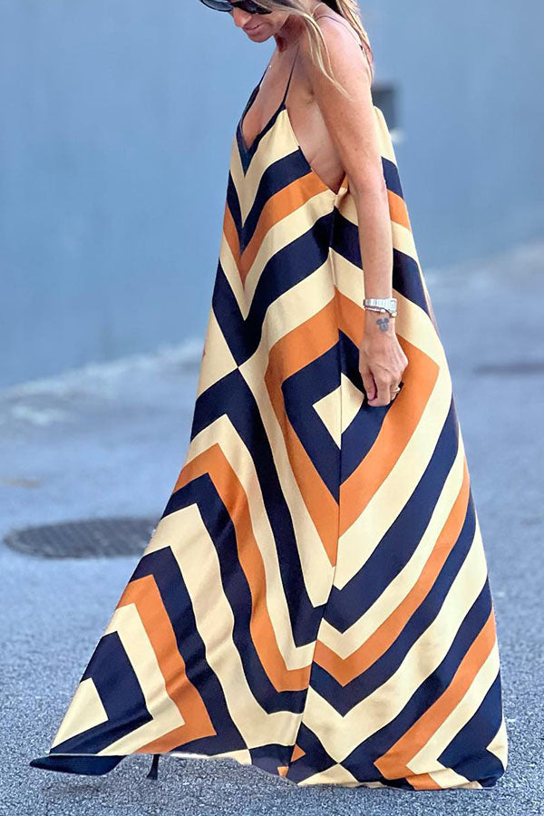 Contrast Stripe Sling Loose Dress