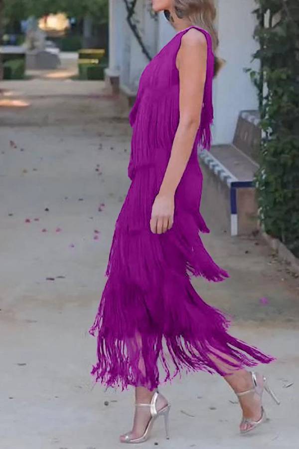 Off-Shoulder Elegant Fringe Dress