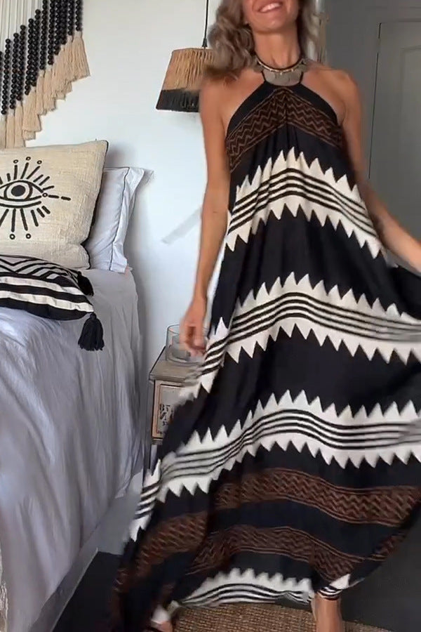 Halter Neck Print Ladies Swing Vacation Beach Dress